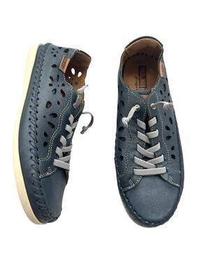 Pikolinos Soller Navy Leather Cutout Elastic Lace Slip-On Sneakers Women's EU 37